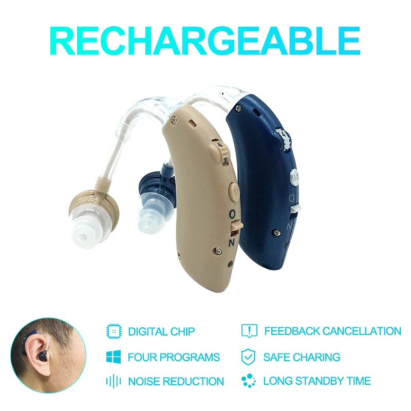 

Rechargeable BTE Hearing Aid Sound Amplifier for Mild to Severe Hearing Loss Drop Shipping USB Mini Digital