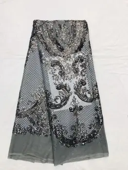 

New Pure GREY Gleamy Sequins African French Lace Fabric High Quality African Tulle Lace Fabric With Sequins For Wedding Dress