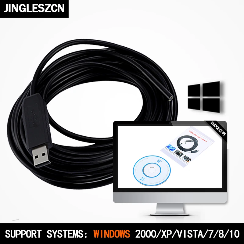 JINGLESZCN USB Endoscope Lens 10mm Mini Camera 5m Length Waterproof IP67 PC Borescope Inspection Snake Video Cam Vision Windows camera : image JINGLESZCN USB Endoscope Lens 10mm Mini Camera 5m Length Waterproof IP67 PC Borescope Inspection Snake Video Cam Vision Windows camera