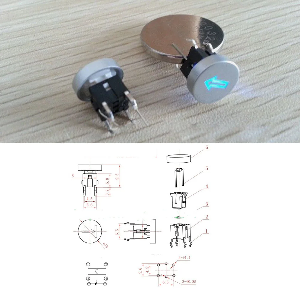 

5pcs Blue LED 10mm Cap Arrow 12V 50mA Momentary Tact Push Button Switch