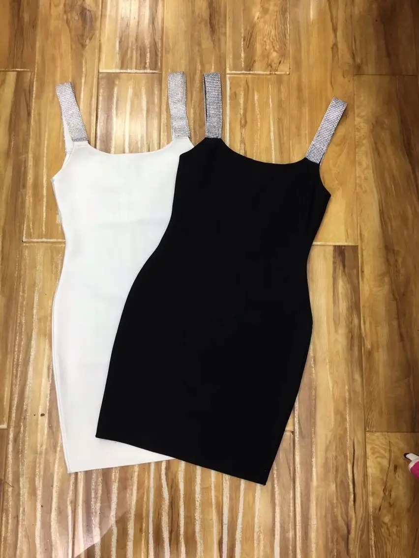 

High Quality White Black Sequins Slip Rayon Bandage Dress Evening Party Bodycon Dress