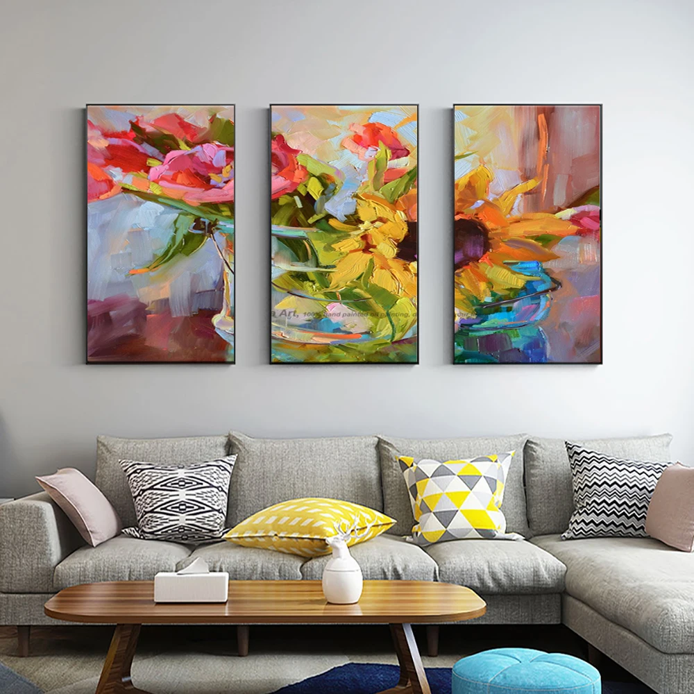

Cuadros decorativos 3 pieza abstract modern acrylic painting sunflower picture oil painting on canvas for living room home decor
