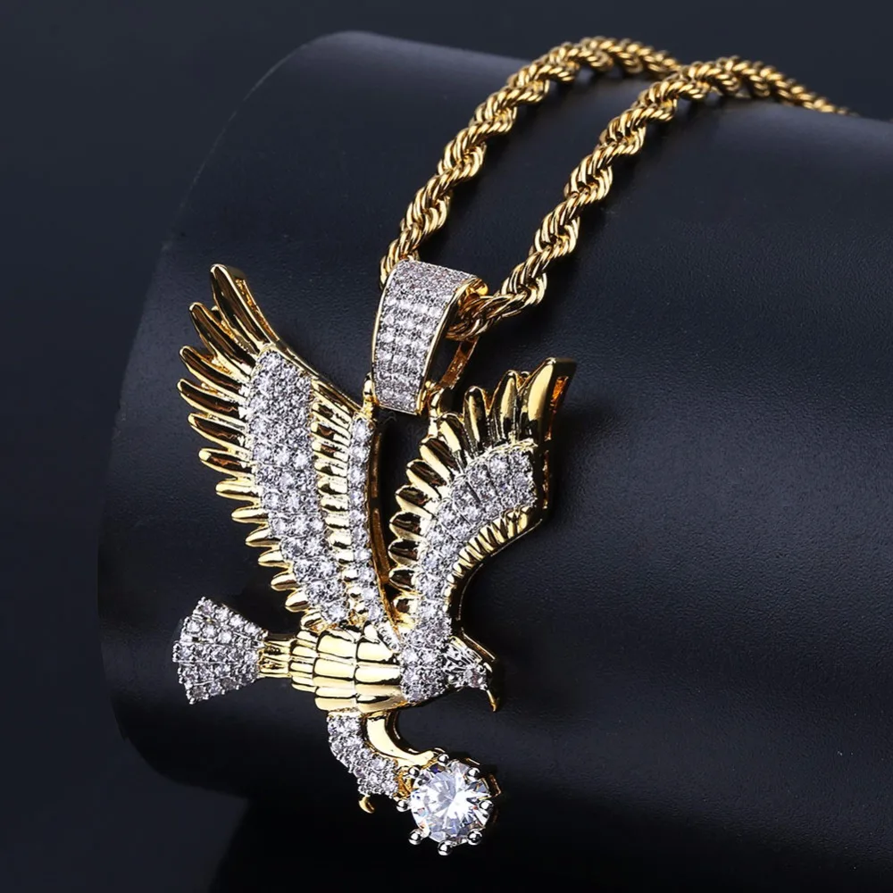 Copper with Zircon Eagle Pendant Necklace Jewelry 24inch