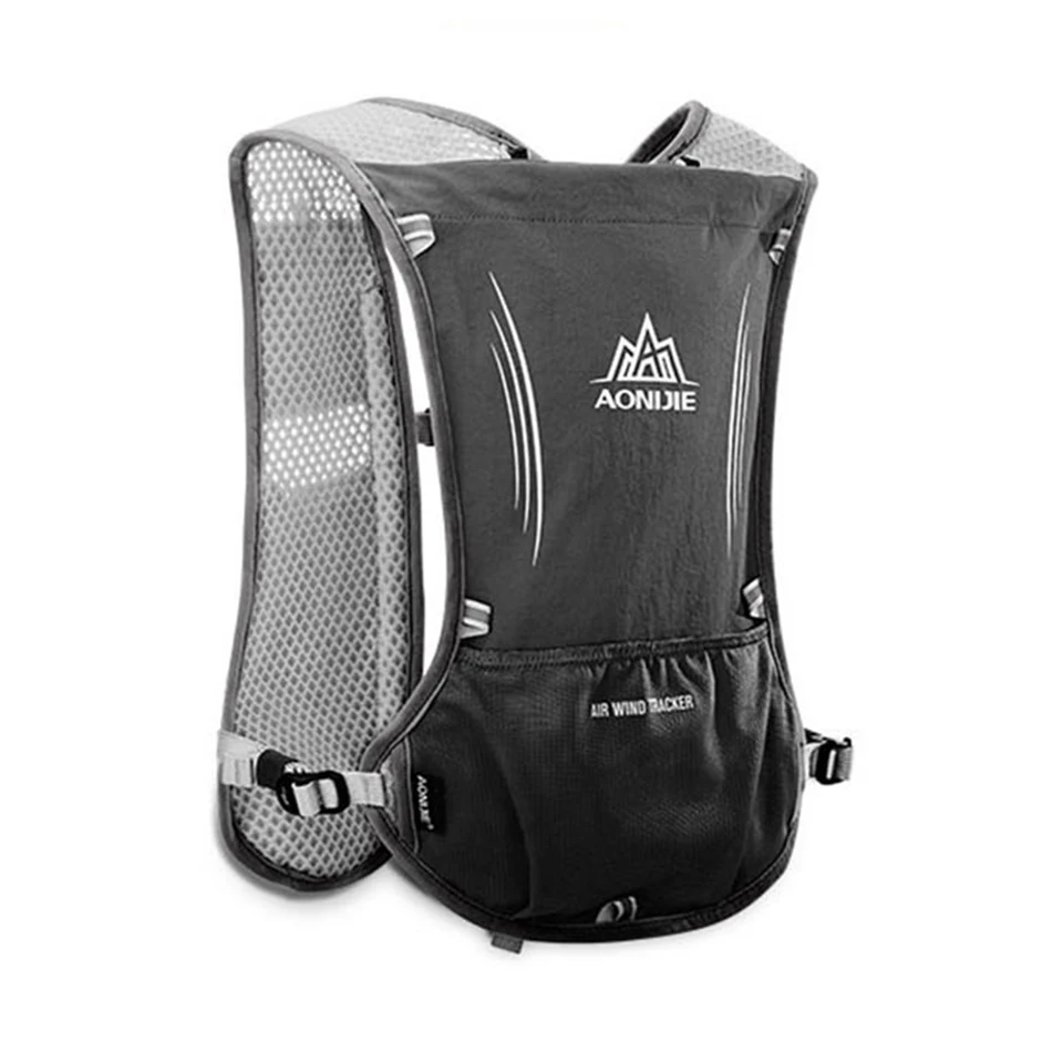 AONIJIE 5L для женщин и мужчин легкий рюкзак для бега на открытом воздухе спортивный Трейл гоночный марафон Пешие прогулки фитнес сумка гидратационный жилет пакет - Цвет: black