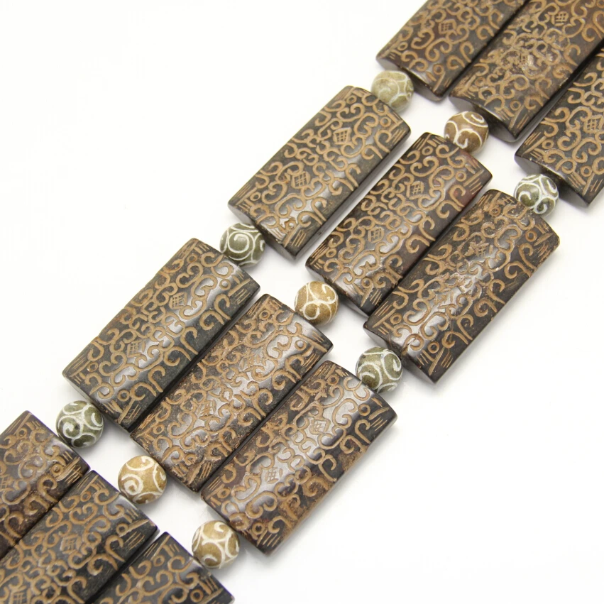 

Full strand 5pcs Crafts Jewelry Making Bracelet,Carved Shoushan Stone Rectangle Beads Spacer 14mm Round Agalmatolite Supplies