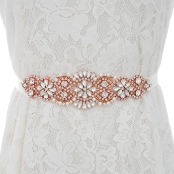 

Rose Gold Handmade Pearl Rhinestone Wedding Belt Crystal Bride Dress Belt For Wedding Dress Accessories S104RG