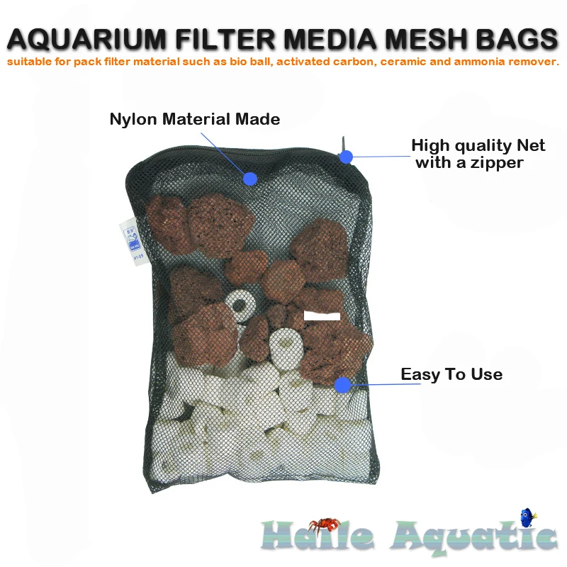 

Filter Media Mesh Bags Net Zipper Reusable For Aquarium And Aquatic Fish Tank Koi Pond