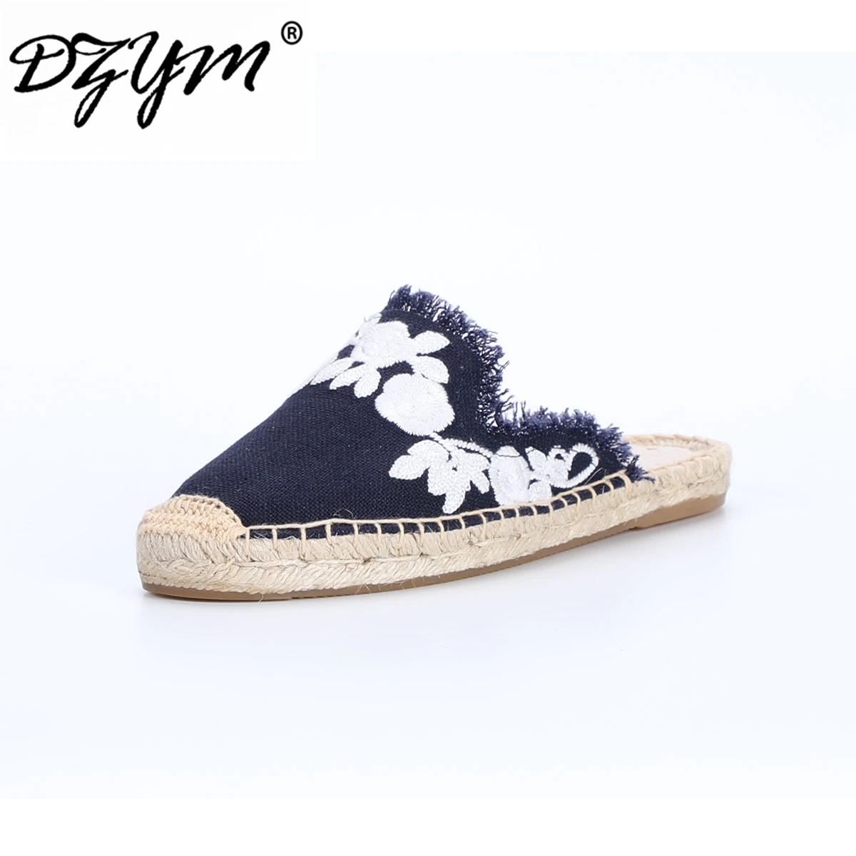 

DZYM Spring Summer Embroider Floral Women Slippers Flax Hemp Fisherman Shoes Canvas Mules Vintage Slides Sapatos Femininos