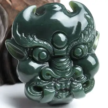 

Natural Gray Green jade Fully Hand-Carved Dragon Head Lucky Men Belt Buckle Ward off evil Spirits Waist Ornament*Free Gift Box