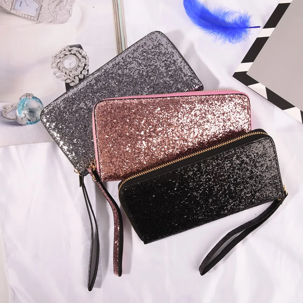 

1PCS European and American style Wallet Women Glitter Sequin Wallets Fashion Money Purse solid color Credit Card Bag
