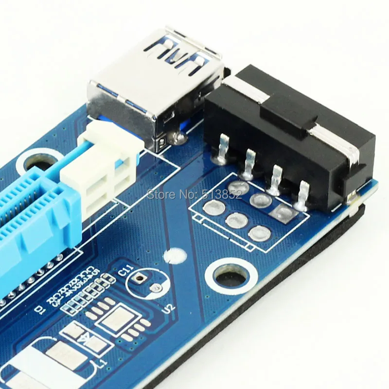 KPC1321_5_006 PC PCIe PCI-E PCI Express Riser Card 1x to 16x USB 3.0 Data Cable SATA to 4Pin IDE Molex Power Supply for BTC Miner Machine