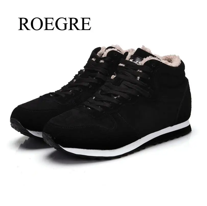 

ROEGRE Cheapest Winter Boots Men Fashion Fur Flock Winter Shoes Men Leather Winter Ankle Boots Men Warm Casual Men Boots 36-48