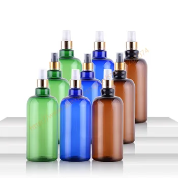 

500ml pretty colors PET bottle with shiny gold aluminum sprayer.mist PET bottle. travel refillable perfume container
