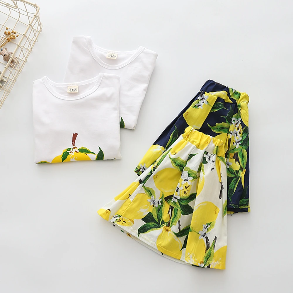 

Fashion Girls Clothing Sets New Summer 2018 Short Sleeve Tops Tees + Floral Skirt 2 Pcs Suit Casual Children Toddler Tshirt Gift