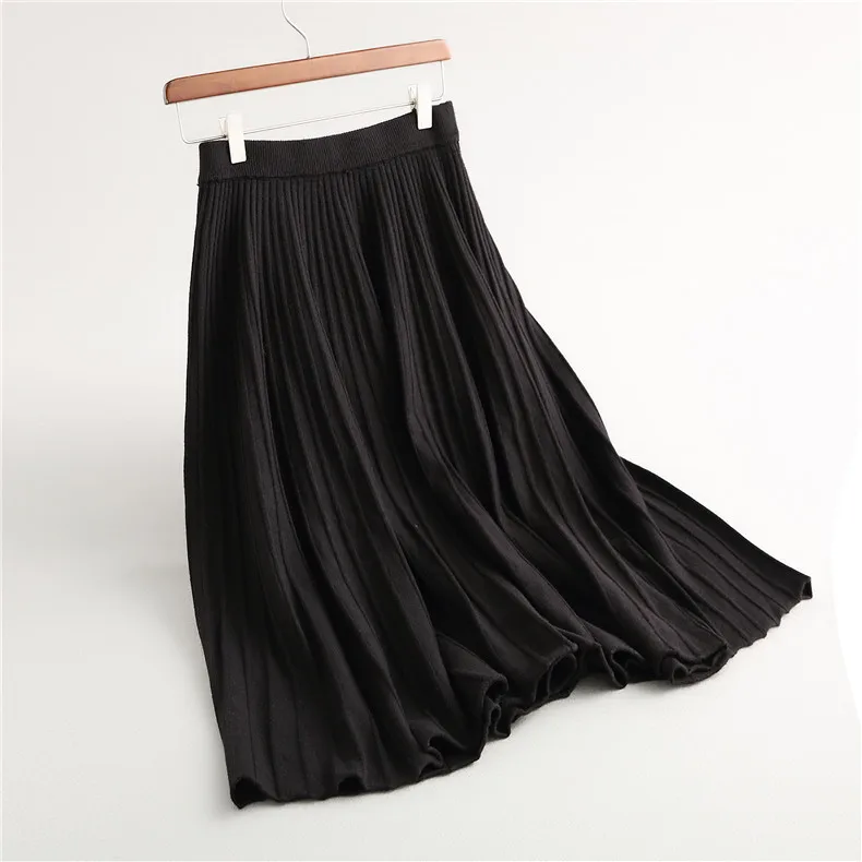 Зимняя женская плиссированная юбка Модная элегантная осенне-зимняя вязаная юбка однотонная с эластичным поясом saia