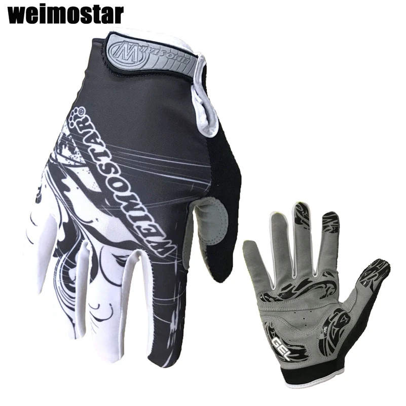 Weimostar الدراجات قفازات صدمات gel مبطن دراجة قفاز الرجال دراجة كاملة اصبع قفازات mtb سباق قفازات ماركة البيضاء