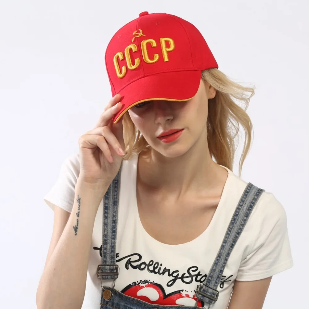 

Red CCCP Russia 3D Embroidery Sandwich Visor Snapback Women Hat Unisex Hip Hop Street Velcro Closure Adjustable Baseball Cap Men