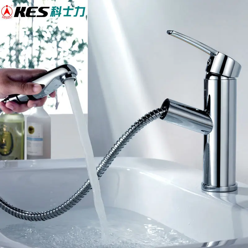 Kes L3903A مرحاض الحمام واحدة ليفر الغرور بالوعة صنبور مع الانسحاب رذاذ عصا ، مصقول كروم