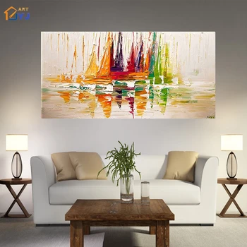 

Sailling Landscape Picture Canvas Wall Art 100% Hand Painted Modern Abstract Oil Painting Art for Home Decor Gift No Frame SL130