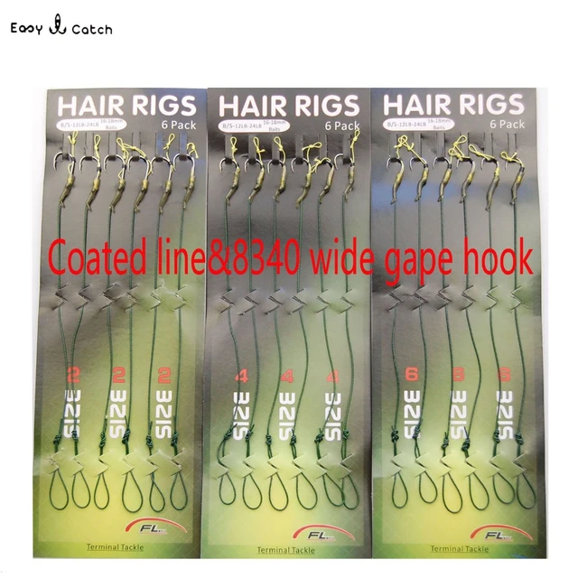 18pieces=3packs/lot Carp Fishing hooks Leader Carp fishing bait Hair Rigs  Green Coated Line Wide