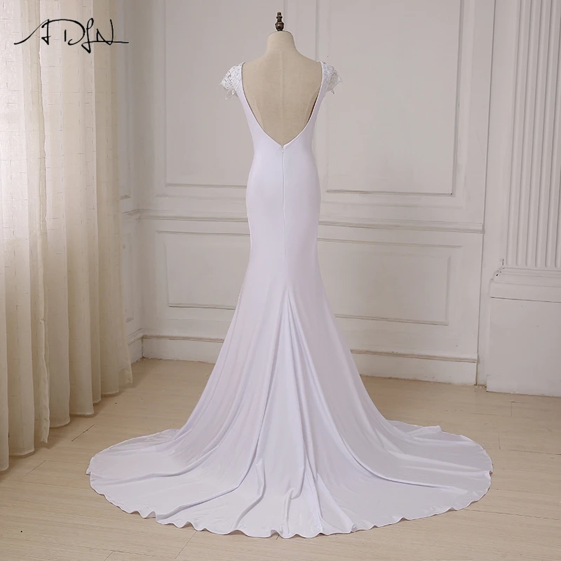 ADLN New Long White Mermaid Wedding Dresses Cheap Scoop Neck Open Back Beach Boho Wedding Gowns Court Train Robe De Mariage