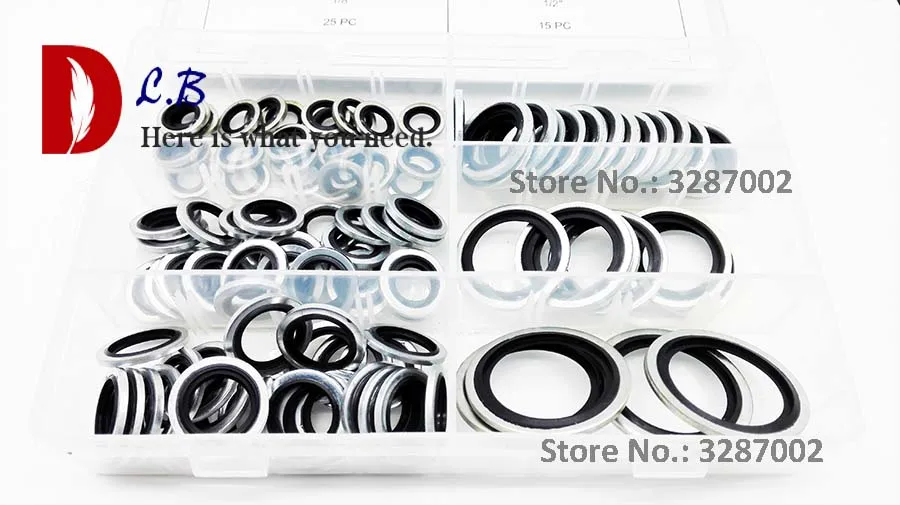 

BSP Inch Bonded Washer seals kit 100 pcs 6 different sizes Self Centering rubber seal boxes MZP+NBR (Nitrile) Rubber metal seals