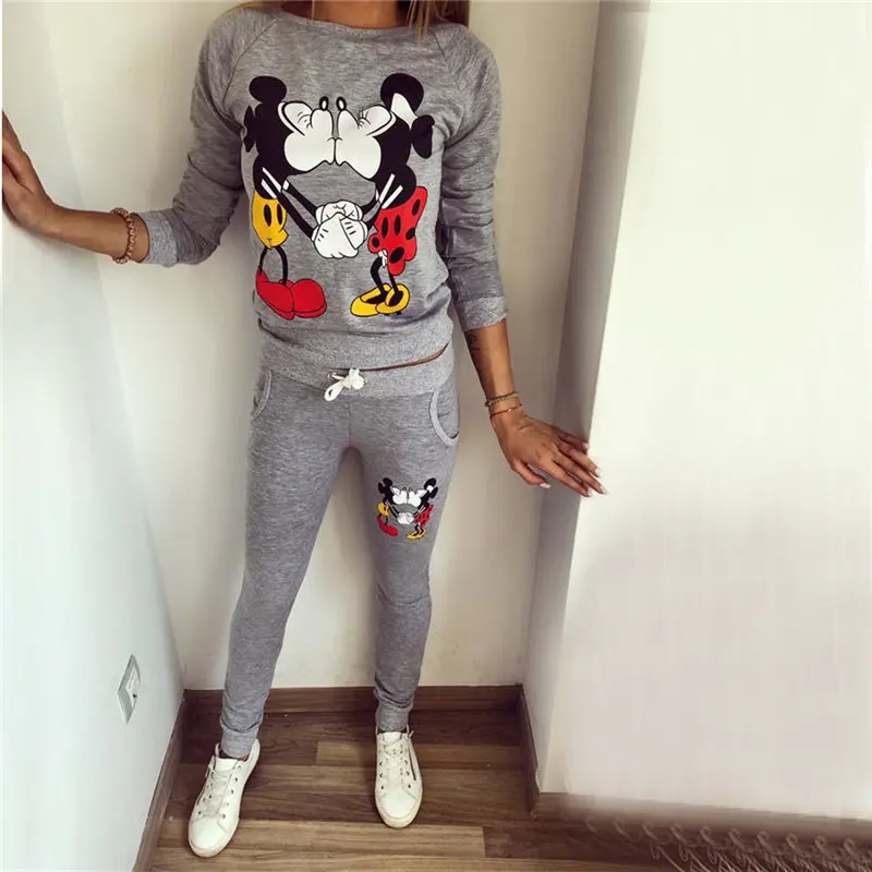 

2018 Mickey Women's Tracksuit For Women 2pieces Set Suit Kawaii Style Brand Sweatshirt+Pants