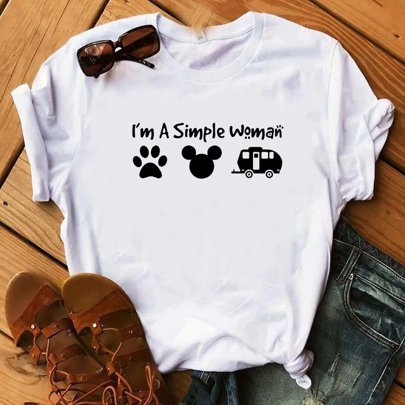 

I Am A Simple Woman T Shirt Wine Flops Dogs T-shirts Female Casual Cotton Short Sleeve Coffee Dog Mom Lover T Shirts Drop