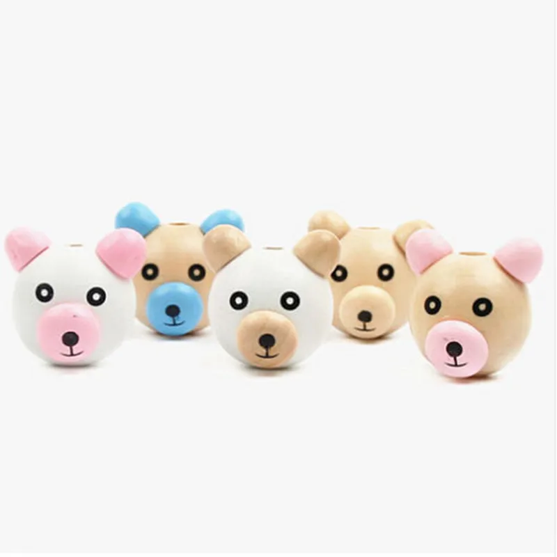 

DIY 10pcs Wood Beads Wooden 3D Bear Ball Pacifier Clip Jewelry for Children Kid