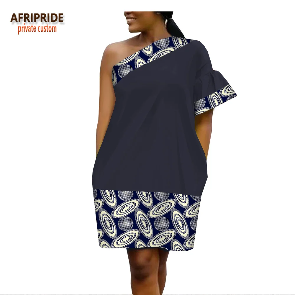 Летние африканские платья "Анкара" для женщин AFRIPRIDE одно плечо рукав-клеш выше колена повседневное женское платье A1825059