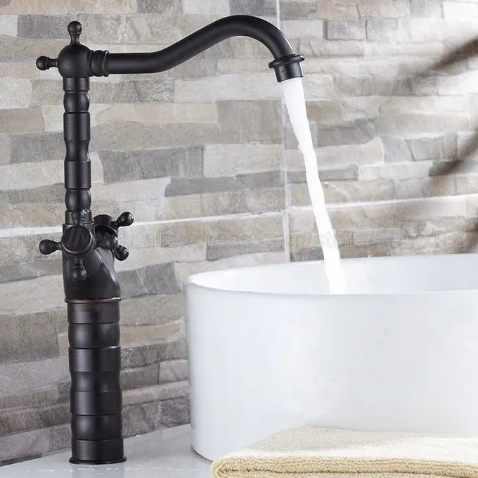 Basin Faucets Oil Rubbed Bronze Bathroom Sink Faucet Double Cross Handle Bath kitchen Mixer Hot and Cold Tap znf021
