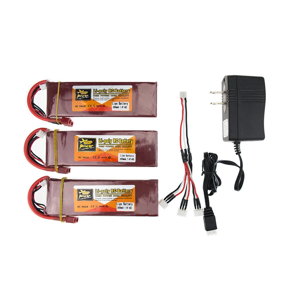 

3X RC Drone Batteria 5000mah Lipo 7.4 V Battery 40C XT60 T Plug With Fast Charger 3in1 Cable Set For RC Quadcopter Helicopters