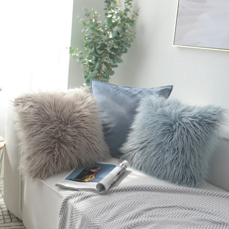 

1PC 40*40cm/45*45cm Soft Faux Wool Washable Cushion Warm Hairy Seat pillowcase Long Plush Cushion For Car Office Chairs Sofas