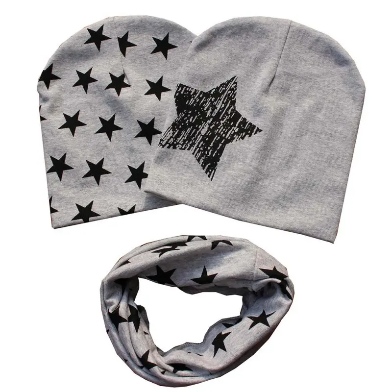 

Star Pattern Kids Baby Soft Warm Cap + Scarf Set Cotton Beanie O Ring Scarves Casquette Neckerchief