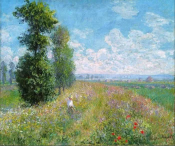 

High quality Oil painting Canvas Reproductions Meadow with Poplars (1875) By Claude Monet hand painted