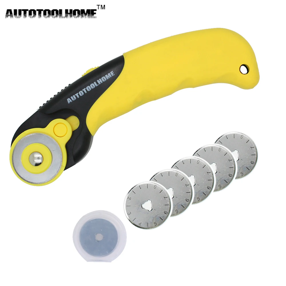 

AUTOTOOLHOME 28mm Rotary Cutter with 5PC Blade Set Fit Olfa Dafa Fiskars Fabric Circular Cut Patchwork Craft Leather Sewing Tool