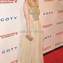 На заказ Elie Saab Dakota Fanning прозрачные платья знаменитостей с высоким вырезом прозрачный красный ковер шампанского шифоновое платье