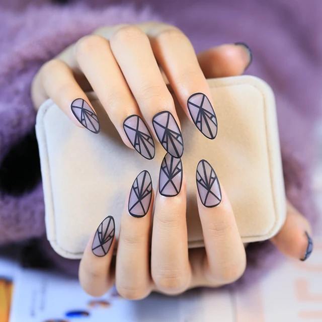 Fashion Clear Matte Fake Nails Pointed Lady Acrylic False Nail Kit Fashion Clear Matte Fake Nails Pointed Lady Acrylic False Nail Kit 24pcs With Double Side Adhesive