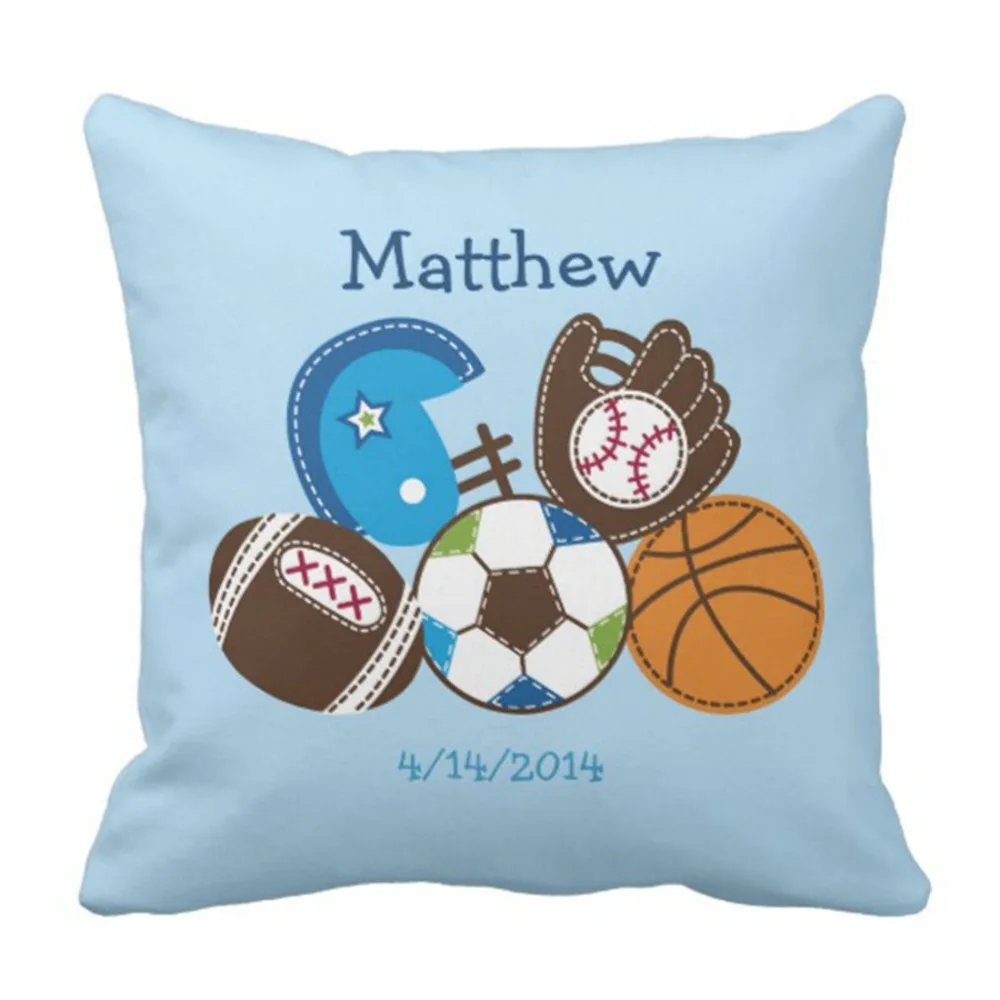 

Throw Pillow Cover Personalized Sports Keepsake Nursery Football Baseball Baby Boy Decorative Pillow Case Home Decor Square 18 x