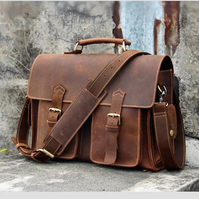 Vintage Crazy Horse Leather Pure Handmade Men Handbags Genuine Vintage Crazy Horse Leather Pure Handmade Men Handbags Genuine Messenger Bags Fashion S 14