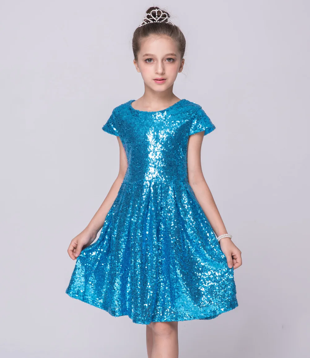 

New Baby Girls Dress Children Short Sleeveless Sequined Dress Fashion Summer Girls Clothing