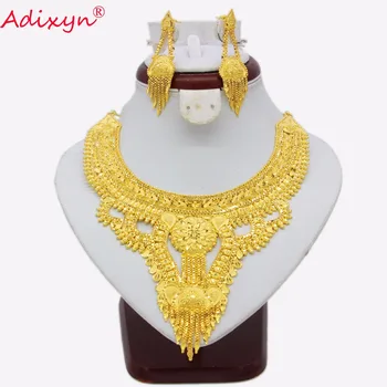 

Adixyn African Jewelry Set High Quality Gold Color/Copper Necklace Earrings Arab Dubai Wedding Party Girlfriend Gifts N03135