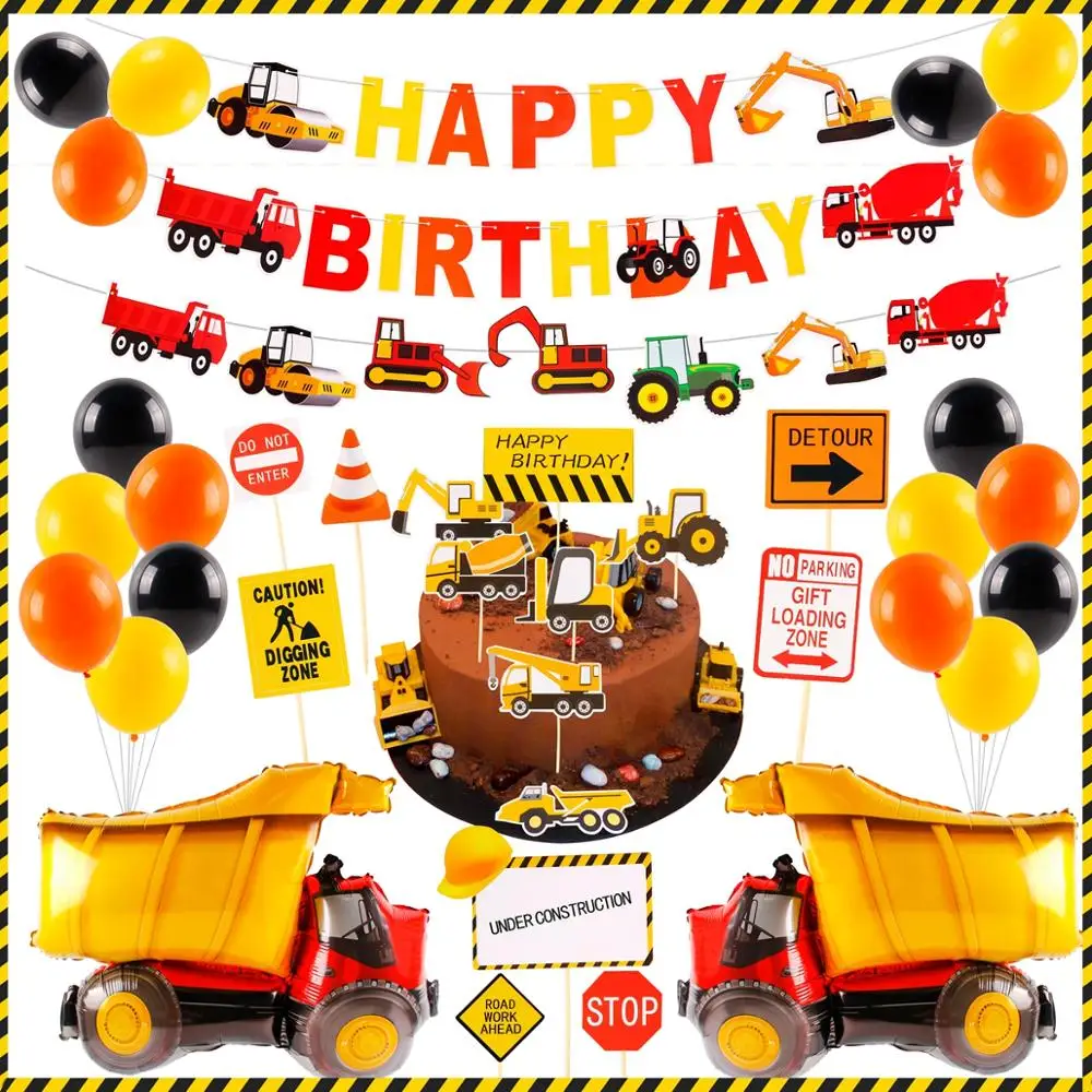 

PATIMATE Construction Engineering Car Theme Party Decorations Truck Excavator Banner Happy Birthday Party Decorations Kids Adult