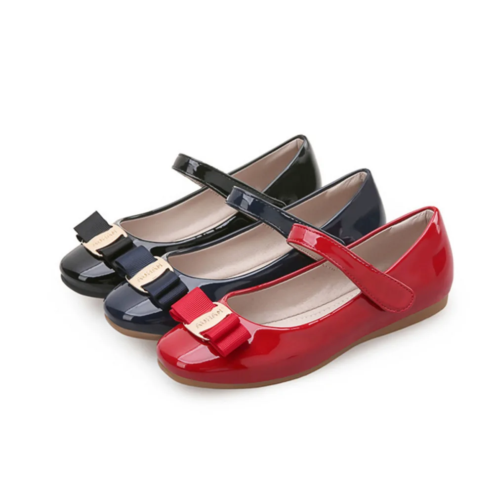 

Children PU Leather Shoes Elegant Princess Sandals Kids Girls Wedding Flat Heels Dress Party Bow Shoes