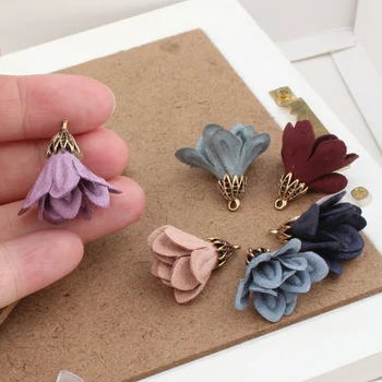

Free Shipping Leather Suede Cord Fabric Flowers Charms Handmade Trendy Floral DIY Jewelry Findings Necklace Bracelet Pendants