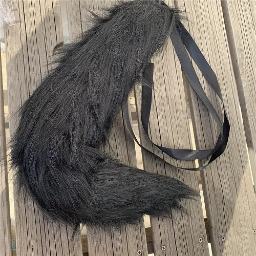 Все черные пушистые лисички плюшевые хвостовые Уши Косплей Необычные Хэллоуин костюм косплей реквизит - Цвет: 65cm tail
