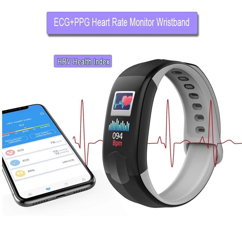 

ECG PPG Heart Rate Blood Pressure Monitor Smart Wristband with HRV Health Index Analysis Bluetooth Sport Bracelet Message Remind
