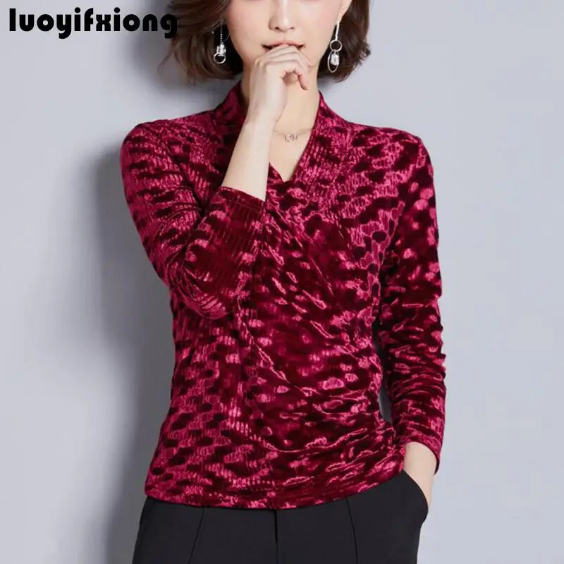 womens tops and blouses 2019 kimono Elegant Long Sleeve Solid V-Neck velvet Blouse Female Work Wear women Shirts Plus Size M-4XL