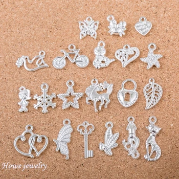 

Mixed 120pcs many styles cat bird star heart octopus shape bright silver Pendant DIY European Style jewelry findings Q004