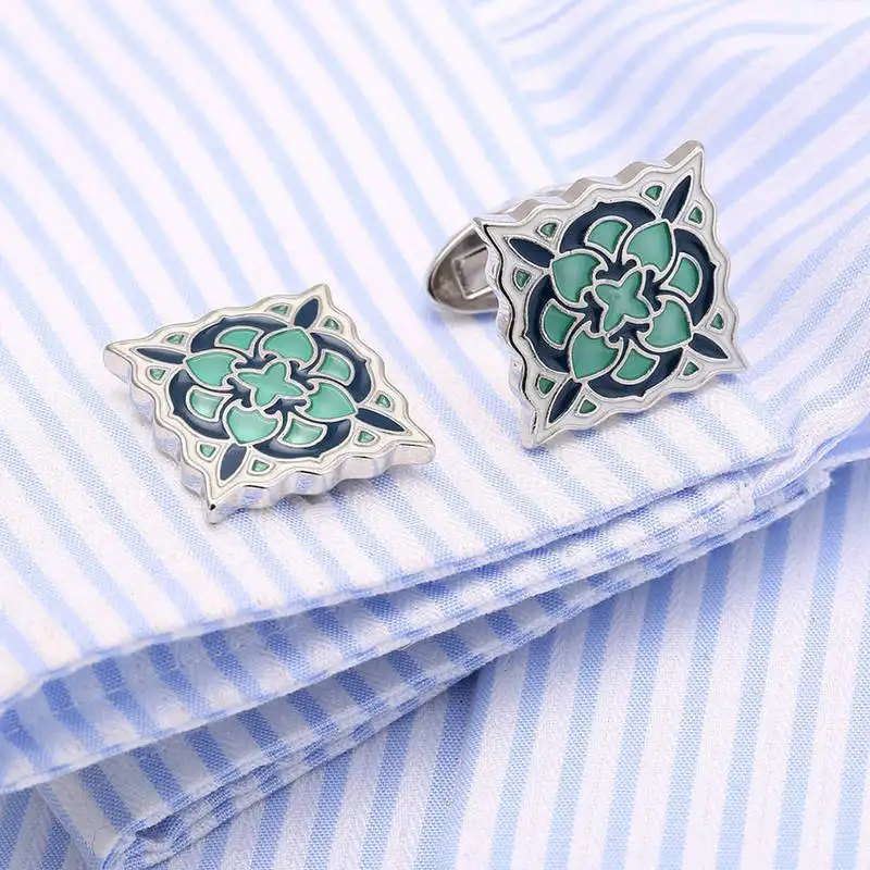 

2016 New Style Fashion Blue Painting Cufflink Square Silver- color Men's Cuff links 2017 Fashion Gift French Shirt Cufflink 98